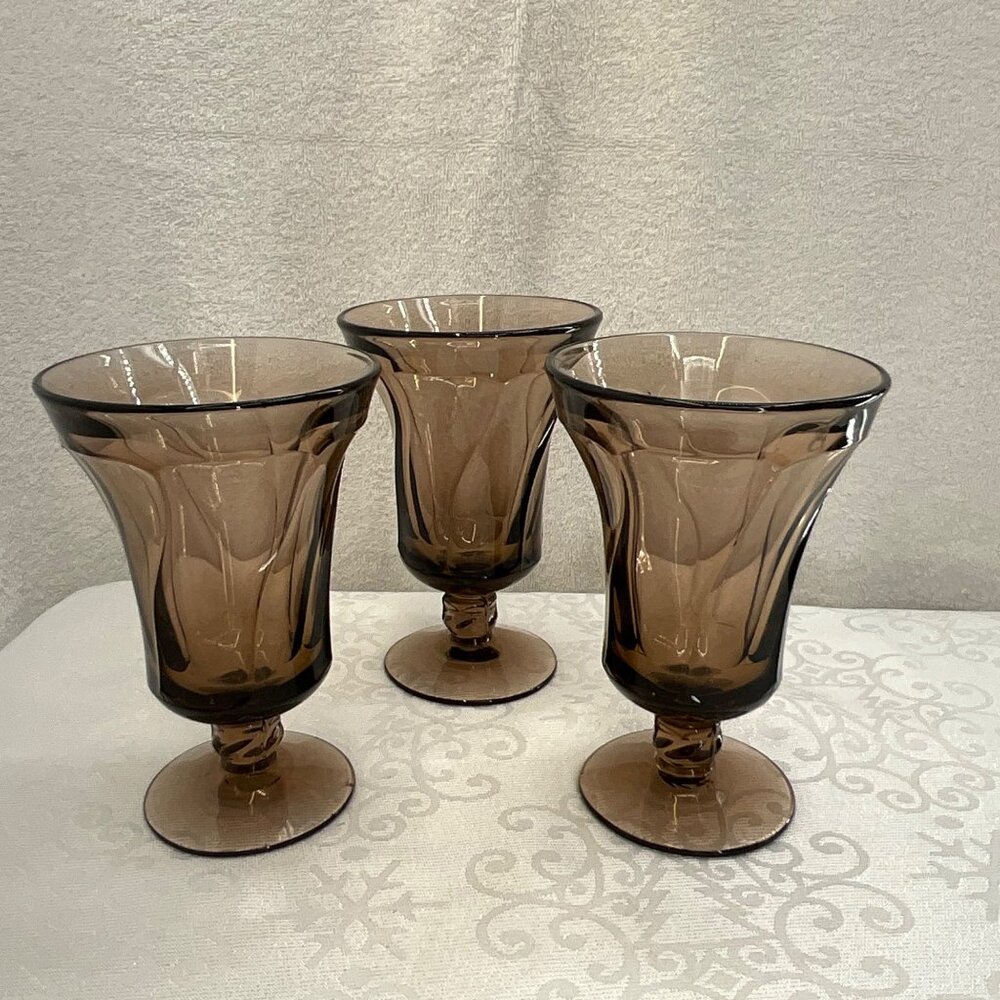 Fostoria Jamestown‎ Brown Water Goblets Set/3